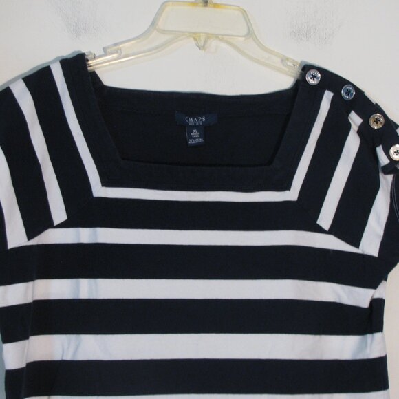 * Chaps Striped Blouse XL Blue White Stripes Button Trim Detail - Picture 2 of 3